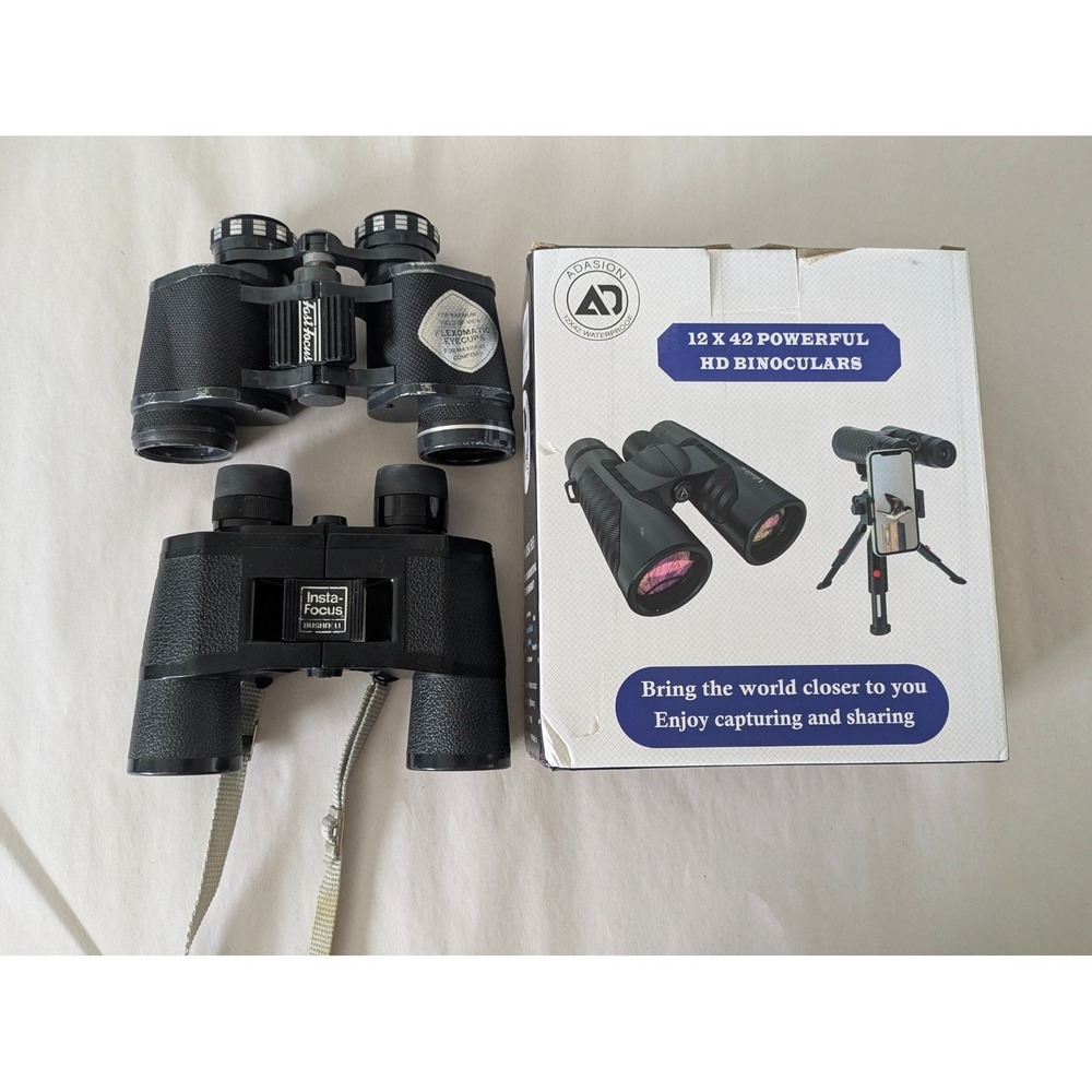 Lot 3 Binoculars Bushnell Insta Focus Jason 7x35 + 12x42 HD Vintage outdoors - Picture 1 of 7